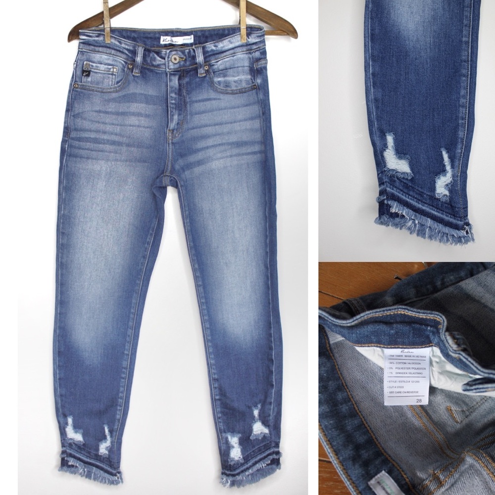 KanCan Cropped Frayed Fringe Asymmetrical Hem Jeans 28 6 Preowned